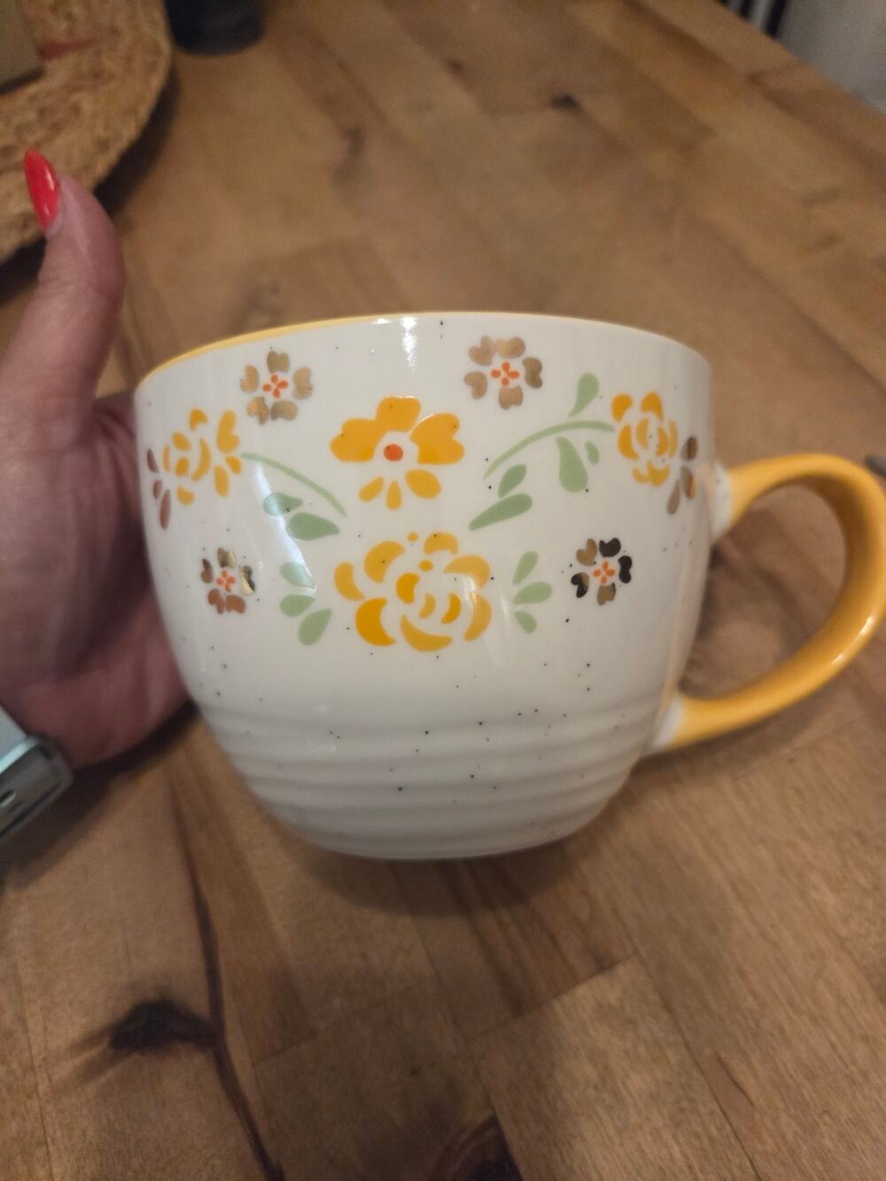 Seeds & Sunshine Yellow Garden Oversized Bowl Mug 19 oz Ceramic Floral Cup